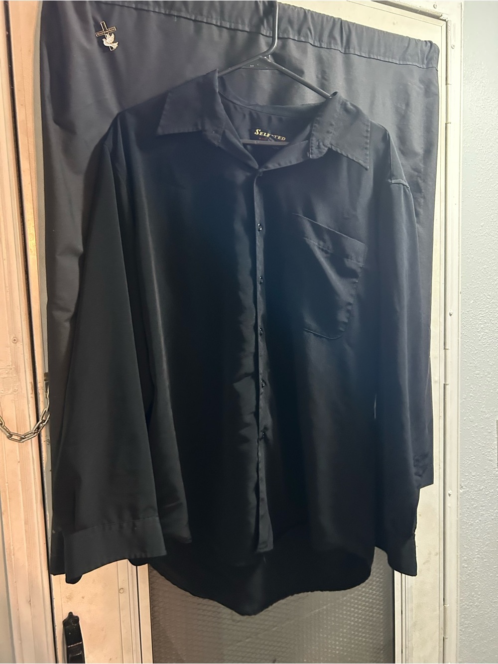 Selected Black Long-Sleeve Button-Up Shirt with Chest Pocket